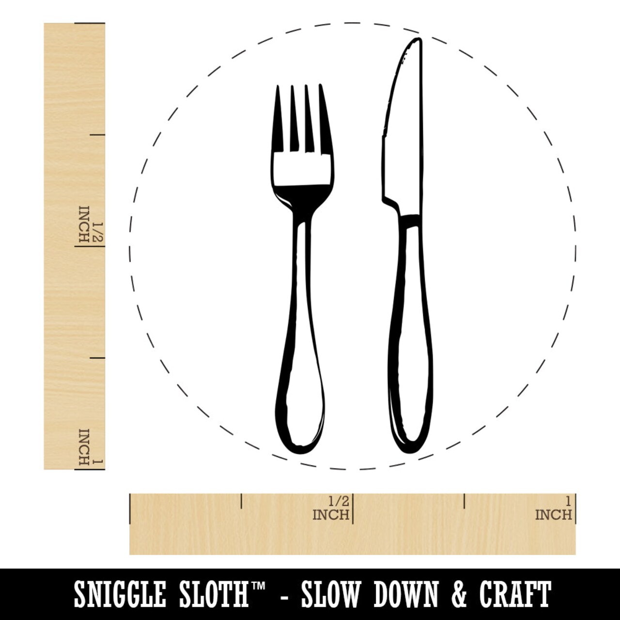 Fork Knife Utensils Eating Sketch Self-Inking Rubber Stamp for Stamping Crafting Planners